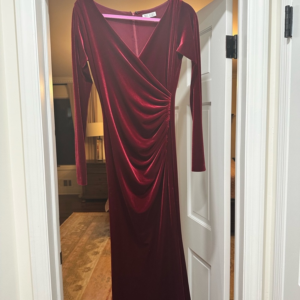 Marc Bouwer Deep Red Velvet Long Sleeve Dress